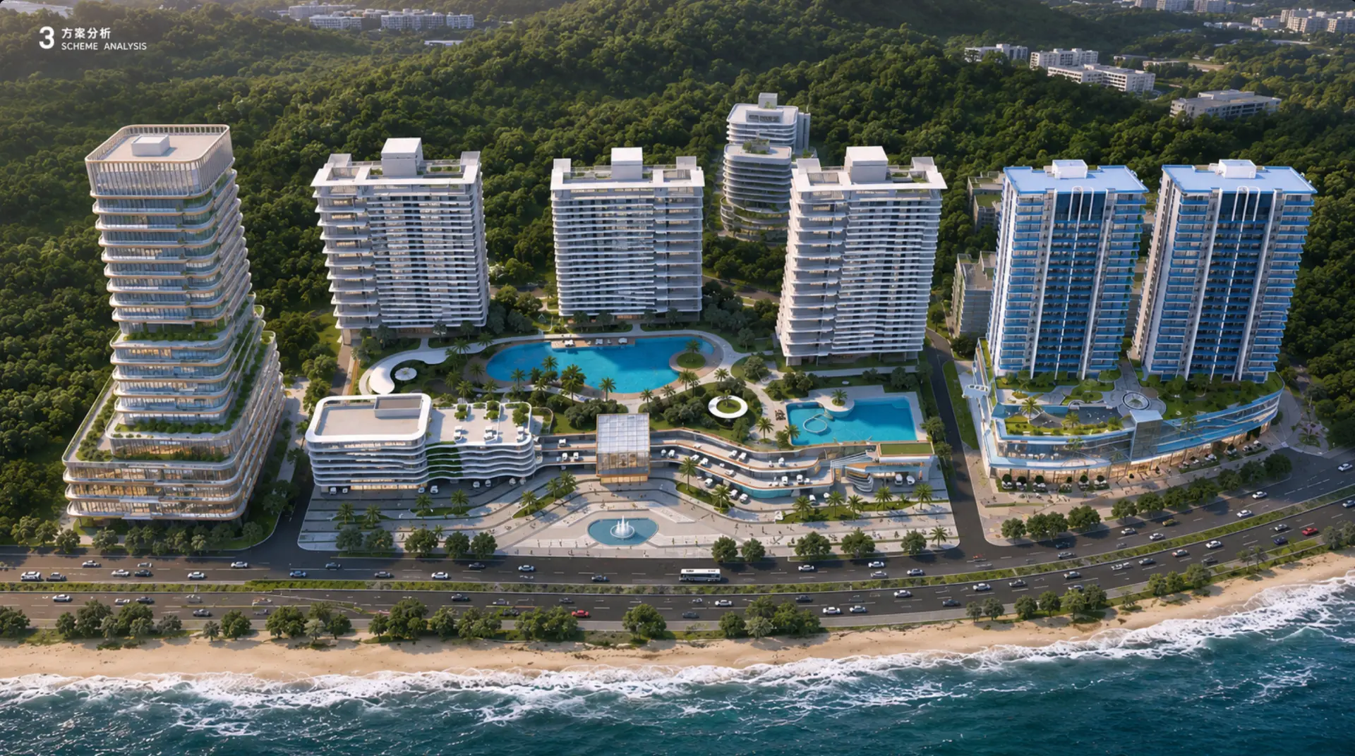 Aerial rendering of Sea Park Development along the Ela Beach waterfront