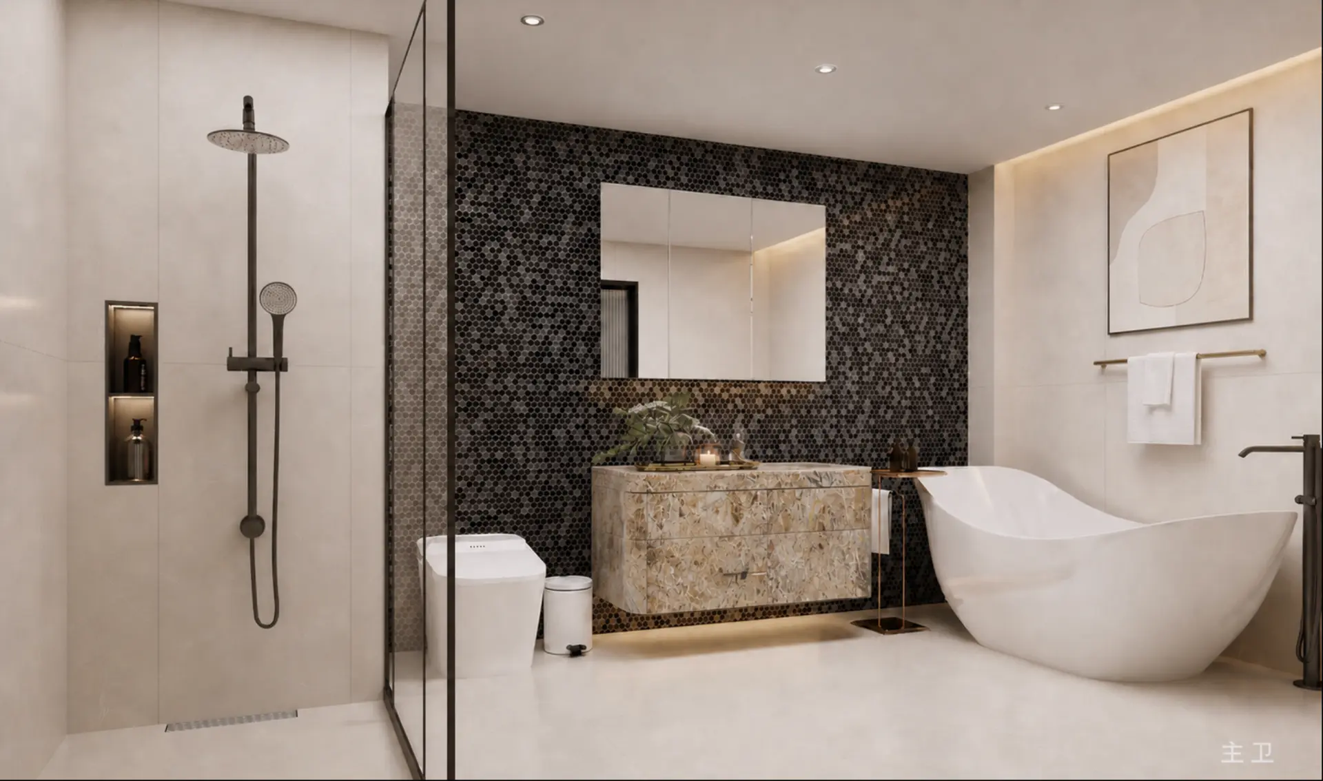 Azure Residences three bedroom — bathroom with freestanding tub