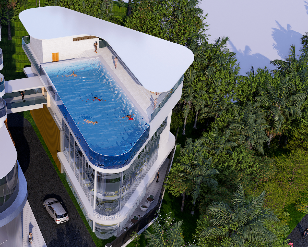 Rooftop bistro with an infinity pool.